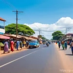 말라위 도로 상황 - **Prompt: Bustling Urban Main Road in Malawi**
    "A vibrant daytime scene of a well-maintained, pa...