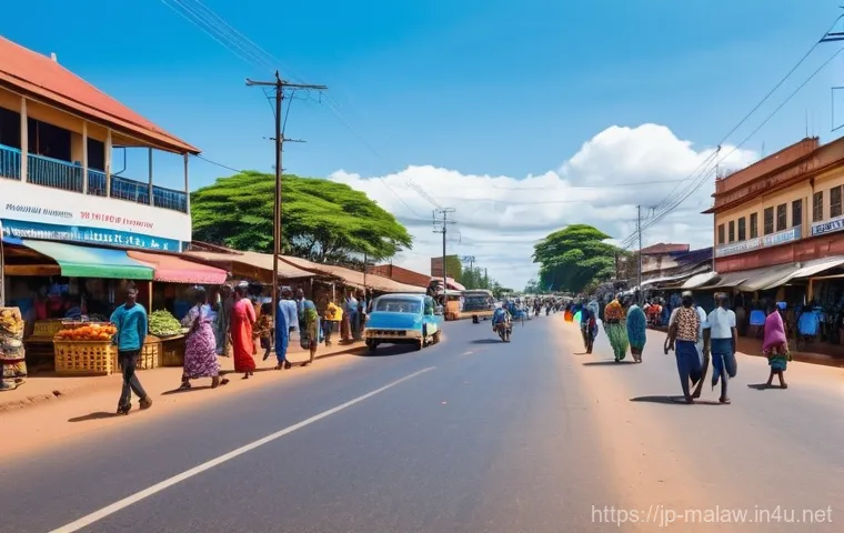말라위 도로 상황 - **Prompt: Bustling Urban Main Road in Malawi**
    "A vibrant daytime scene of a well-maintained, pa...