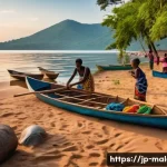 말라위에서의 낚시 문화 - **Prompt:** A vibrant and immersive scene depicting daily life around Lake Malawi during early morni...