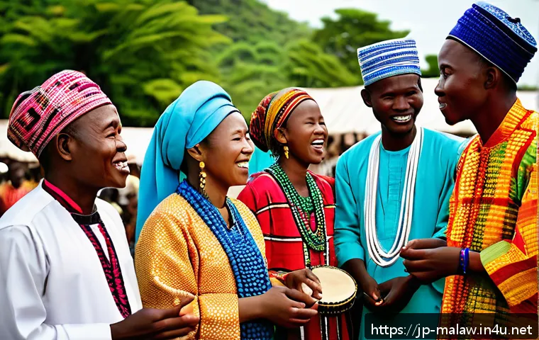 말라위에서 종교적 갈등 여부 - A vibrant Malawian village festival scene showcasing the harmonious blend of diverse religious tradi...